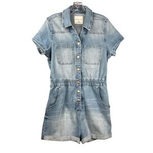 Celebrity Pink Denim Romper Jumpsuit Women's Medium (7-9) Short Sleeve Casual